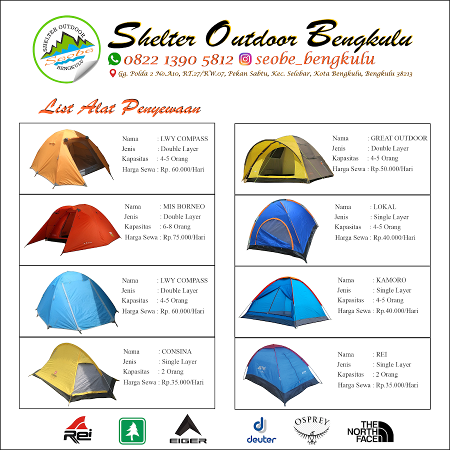 Sewa Alat Outdoor, Sewa Alat Camping, Jual beli Alat Outdoor (Shelter Outdoor Bengkulu)
